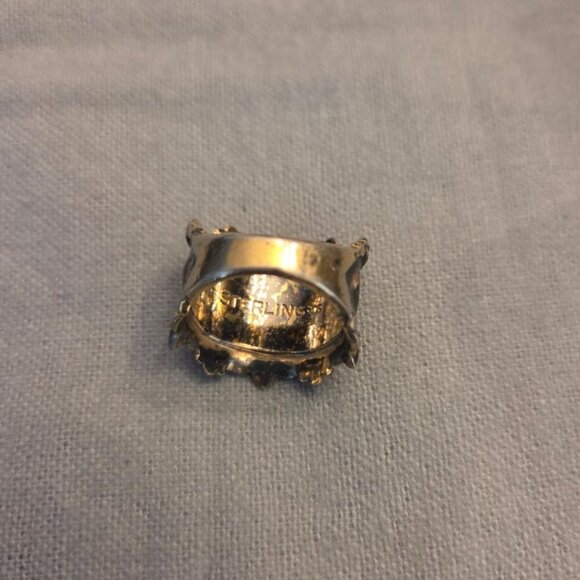 VINTAGE VARGAS STERLING WIDE FLOWER ROSE ENAMEL CIGAR BAND RING Size 5 - Picture 4 of 4